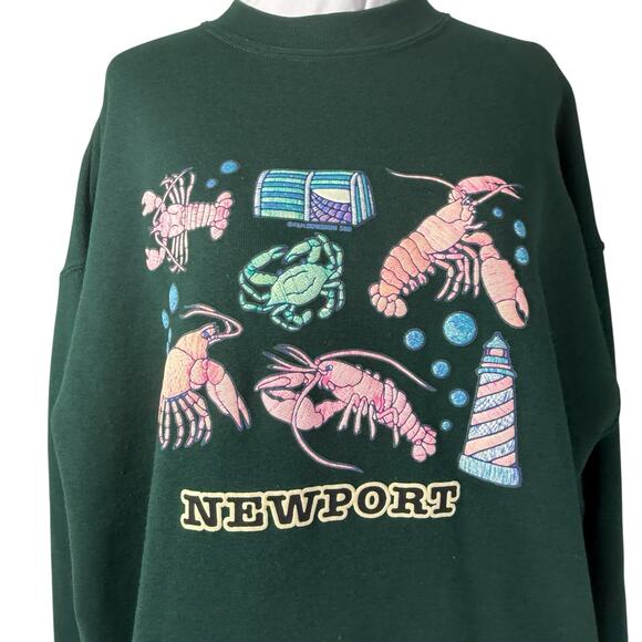 Vintage 90s Puffy Print Newport Rhode Island Green Sweatshirt XL - Picture 3 of 6